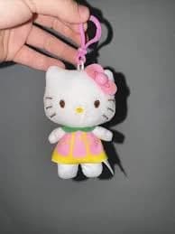 HELLO KITTY Pink Yellow Bow Dress White Cat Plush Toy Hanger Clip Sanrio 5"
