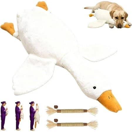 Large Plush White Duck Dog Toy, White Duck Dog Toy, Goose Dog Toy, Squeaky Duck Pl-ush Doll for Medium & Large Dogs, Interactive Dog Toys for Chewing,
