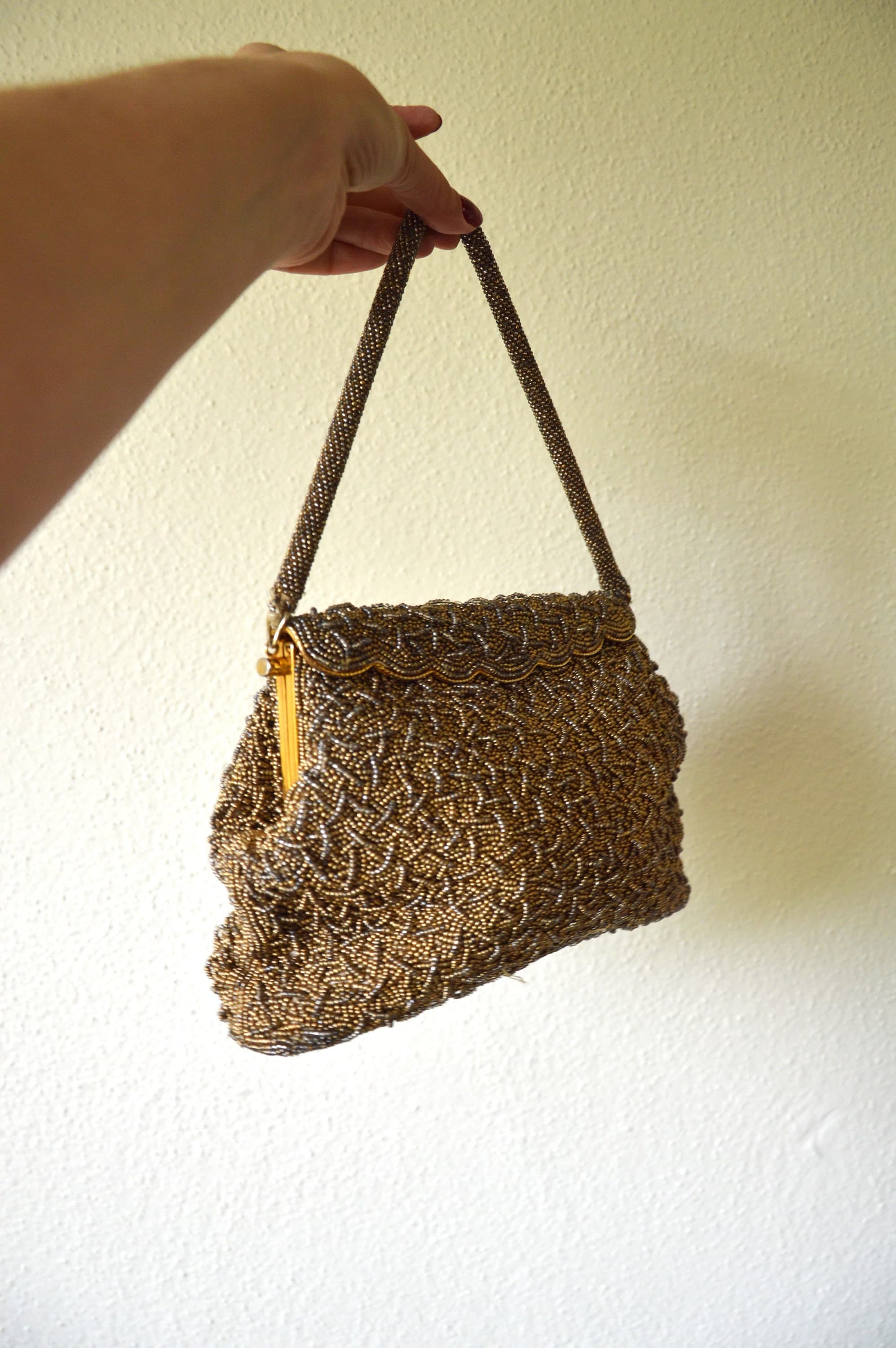 Vintage 1950's Gold Beaded Hand Bag // 60S 50S Mid Century Beaded Purse Bag Evening Bag - Etsy Canada