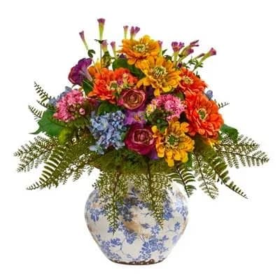 Nearly Natural 15” Mixed Floral Artificial Arrangement in Floral Vase