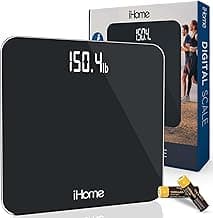 iHome Digital Scale, Bathroom Scale, Batteries Included, Scale Body Weight, Weight Scale, Bathroom Scales for Weight, Digital Scales for Body Weight (Black)