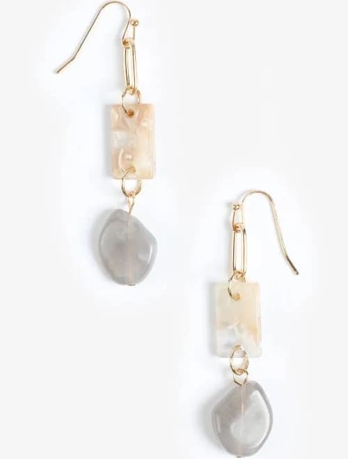 maurices Women's Gold Neutral Marbled Resin Stone Drop Earrings