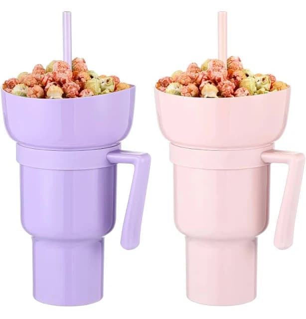 Baderke 2 Pcs 32 oz Plastic Stadium Tumbler with Snack Bowl