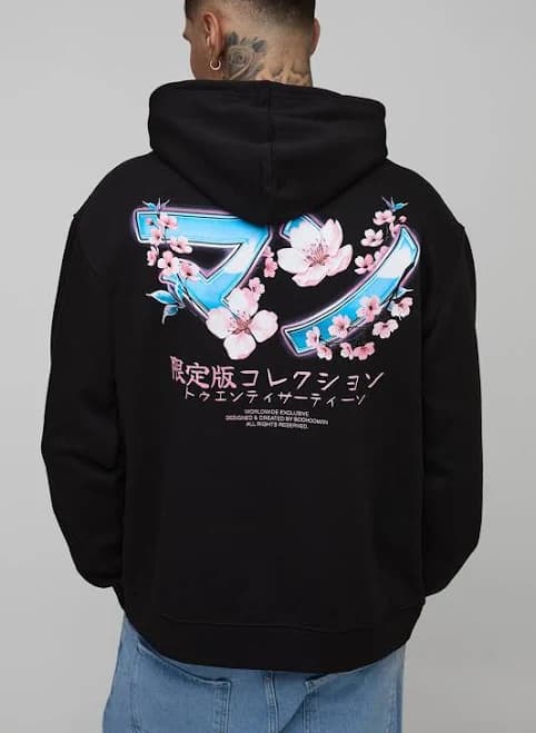 boohooMAN Men's Tall Oversized Blossom Floral Hoodie
