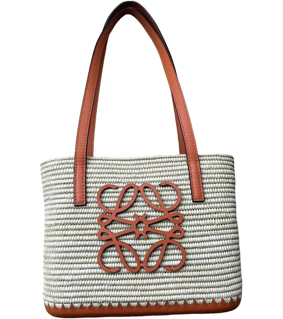 Loewe Mini Square Raffia Calfskin Tote