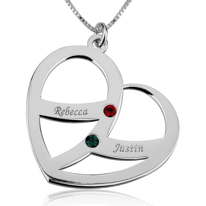 onecklace Name and Birthstone Heart Necklace for Mom