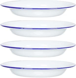 Hemoton Enamel Plates Set of 4 Retro Style 6.29 Inch Flat White Enamelware Dishes for Serving Fruits Snacks Desserts at Home Hotel Restaurant