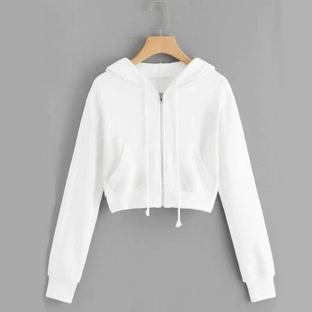 Women's Full Zip Up Cropped Hoodie with Pockets