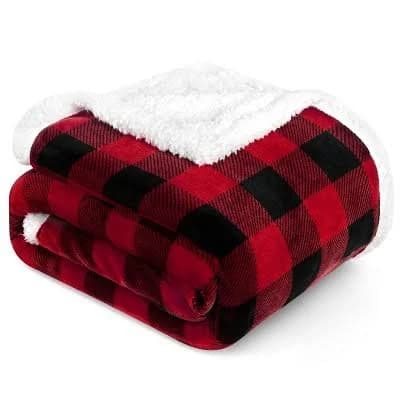Pavilia Buffalo Plaid Sherpa Blanket Throw Black Fuzzy Checkered Flannel Fleece Blanket for Couch Bed