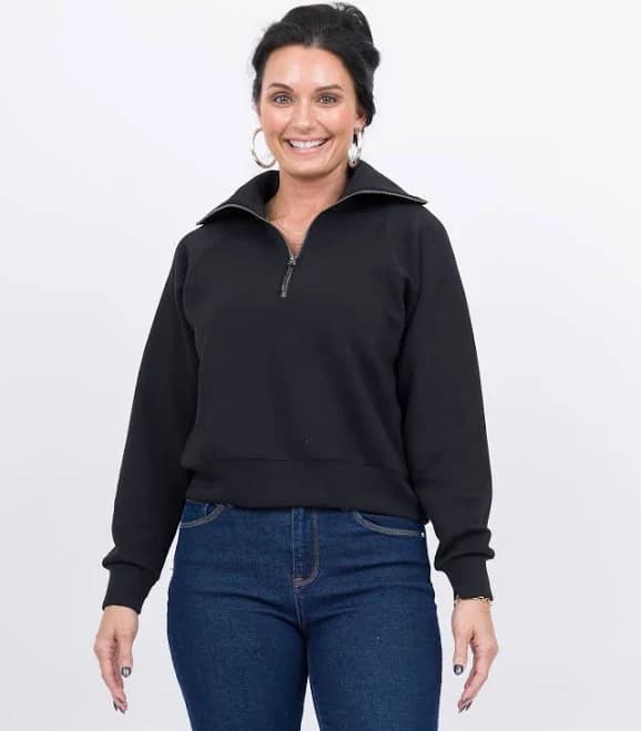 Spanx Air Essentials Half Zip-Very Black L