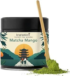 Matcha Mango Latte – Instant Matcha Latte Powder Drink Mix with Real Mango | Mango Green Tea Energy Drink | Smooth Energy Boost | Vegan, No Additives | 100g