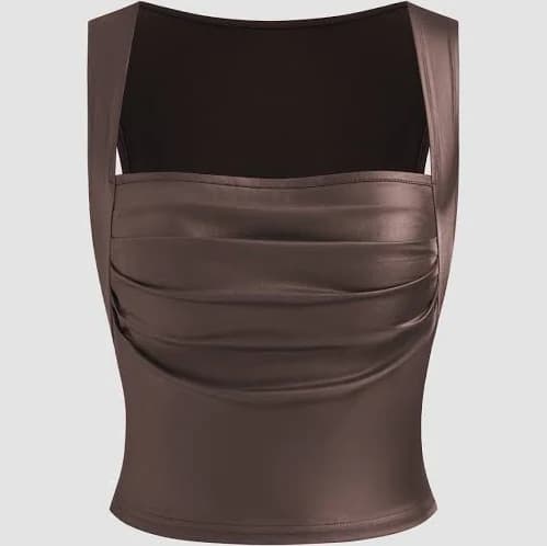 CIDER Knit Square Neck Solid Ruched Crop Tank Top Festival Outfits Women
