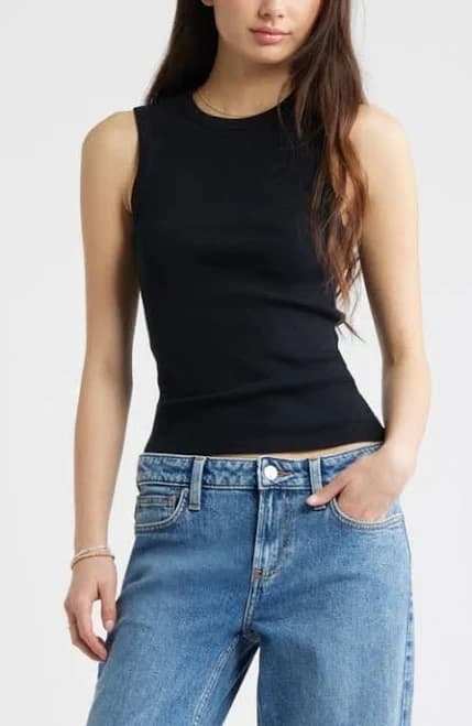 BP. Crewneck Rib Tank in Black at Nordstrom, Size X-Small