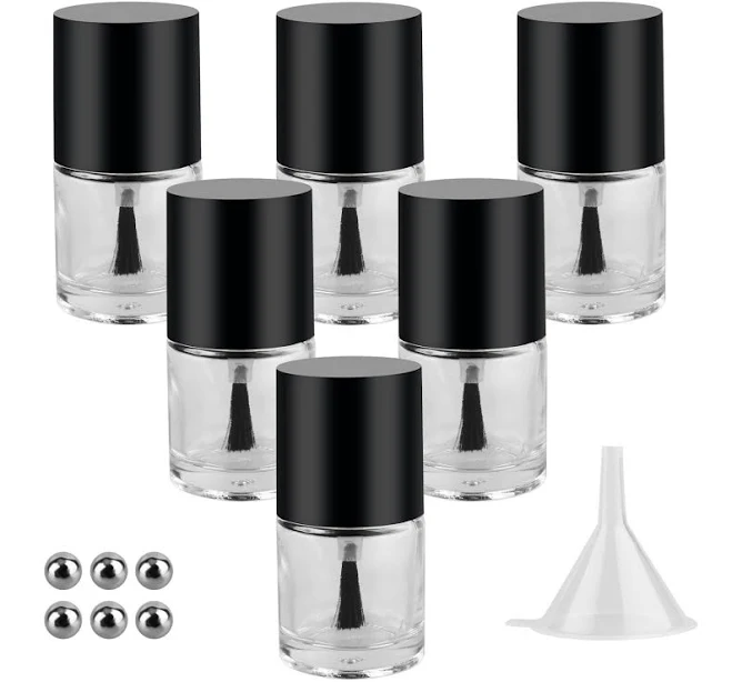 Gther 6PCS 10ML Empty Nail Polish Glass Bottles with Brush Cap, Funnel, and