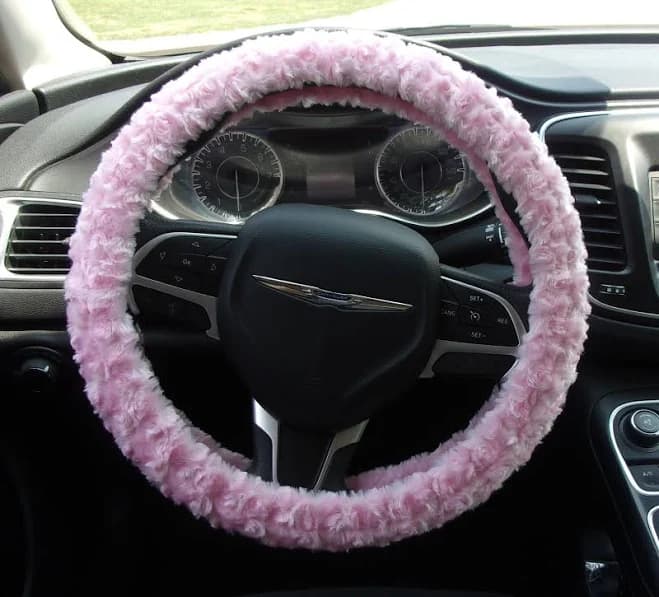 Made in USA Minky fuzzy soft light pink rosebud swirls steering wheel cover