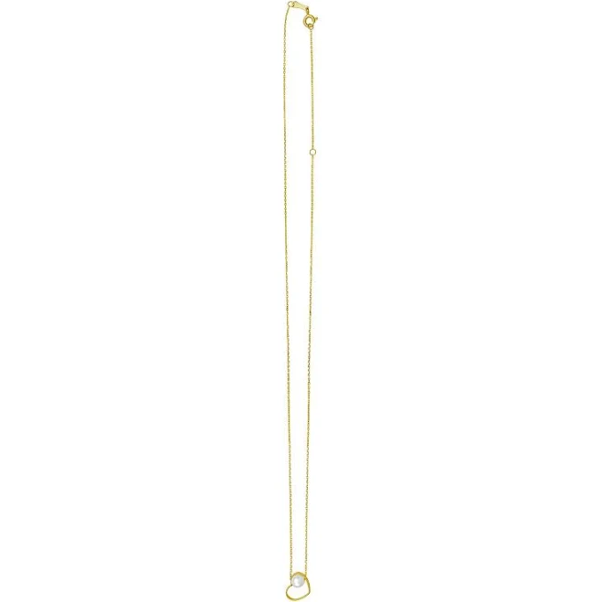 14K Yellow Gold Sliding Heart Pearl Necklace