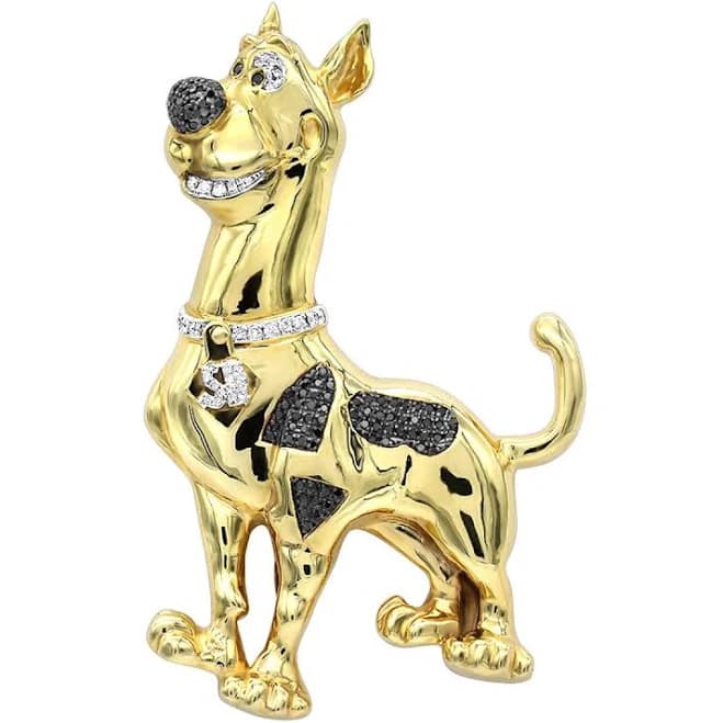 ItsHot 10K Gold White Black Diamond Scooby Doo Pendant for Men