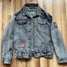 Ring Of Fire Jeans Denim Jacket With Patches Large Mens Patch Jacket