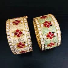 Mint Green Meenakari Kundan Bracelet, CZ Jadau Bangle (Size 2.6)
