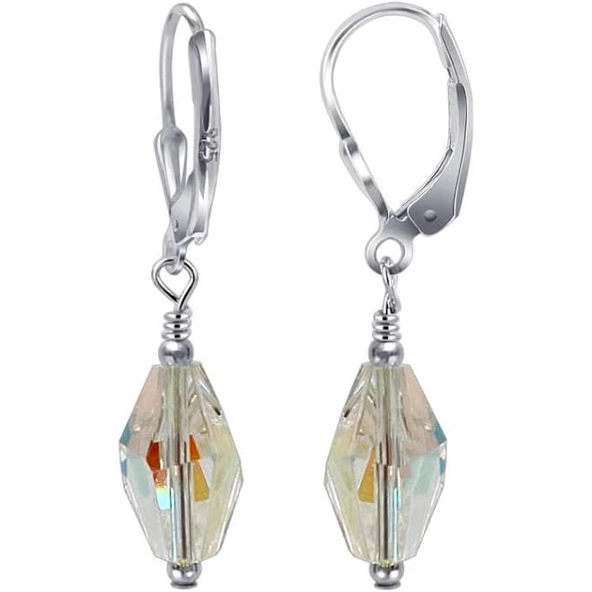 Sterling Silver Austrian Crystal Leverback Drop Earrings