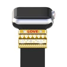 Amazon.com: GELISHI 4 件式閃亮金屬裝飾環,附水鑽字母鑲嵌,相容於Apple Watch 矽膠錶帶配件38 公釐40 公釐系列6/5/4/3/2/1 - 金色: 手機和配件