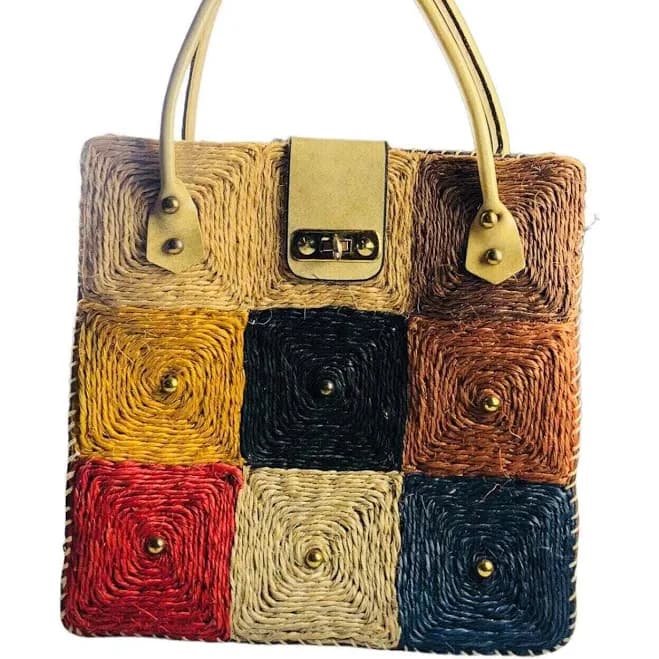 Straw Leather Double Handle Patchwork Tote