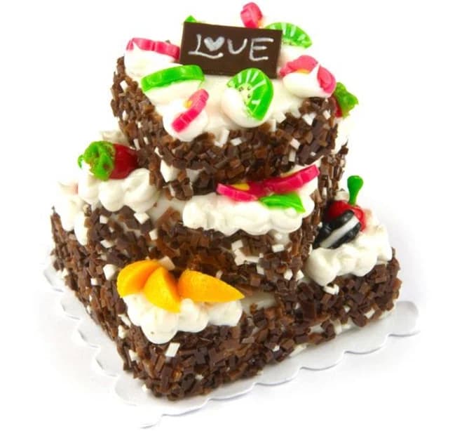 Chocolate and Mixed Fruit Topped Miniature Square Celebration Cake