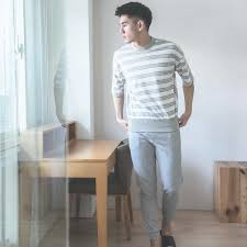 Taiwan UMORFIL® Collagen Striped Five-Sleeve Men's Loungewear / Pajamas / Homewear - Light Grey Fantino Life Style - Pinkoi
