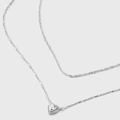 A New Day Silver Plated Halo Heart Cubic Zirconia Necklace