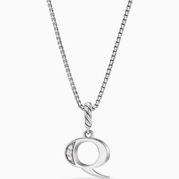 David Yurman Pavé Initial Pendant Necklace in Sterling Silver with Diamond