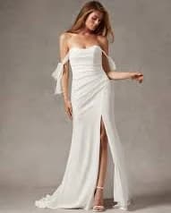 Diamond White Mermaid Off the Shoulder Crepe Back Satin Dress