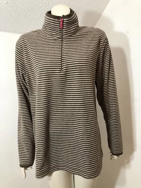 Old Navy Womens Xl 1/4 Zip Pullover Fleece Brown White Striped Long