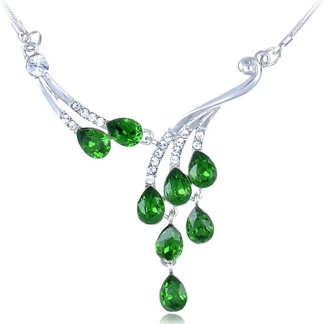 Anna-Kaci Silver Leaf Vines Teardrop Dangle Necklace with Swarovski Crystal