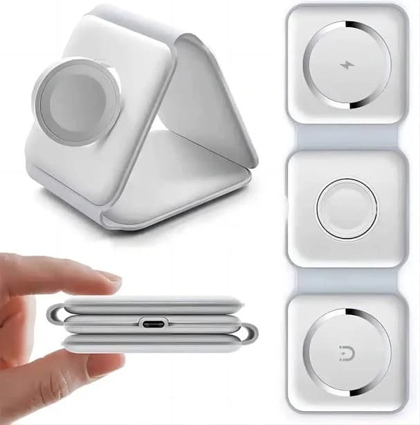 Cluzine - 3-in-1 Foldable Wireless Charger Stand with Type-C Cable, Magnetic Charging for Phone, Earbuds & Watch