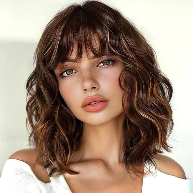 Women's Wavy Curly Synthetic Hair Wig with Bangs