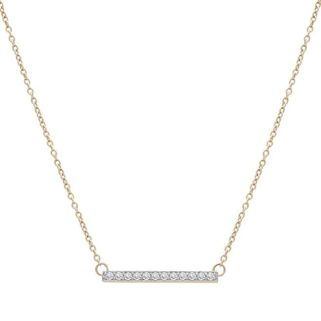14K White Gold Diamond Bar Pendant Necklace