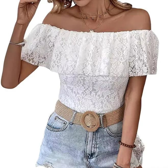 Women's Off Shoulder Ruffle Floral Lace Top