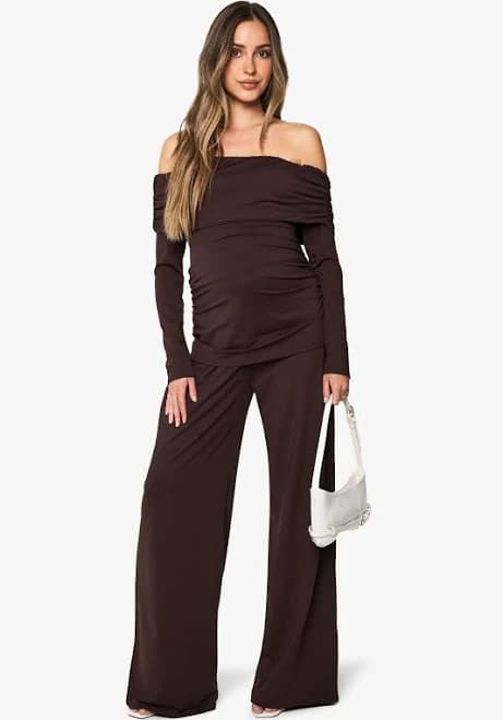 Maternity Bandeau Ruched Top And Wide Leg Trouser Co-Ord