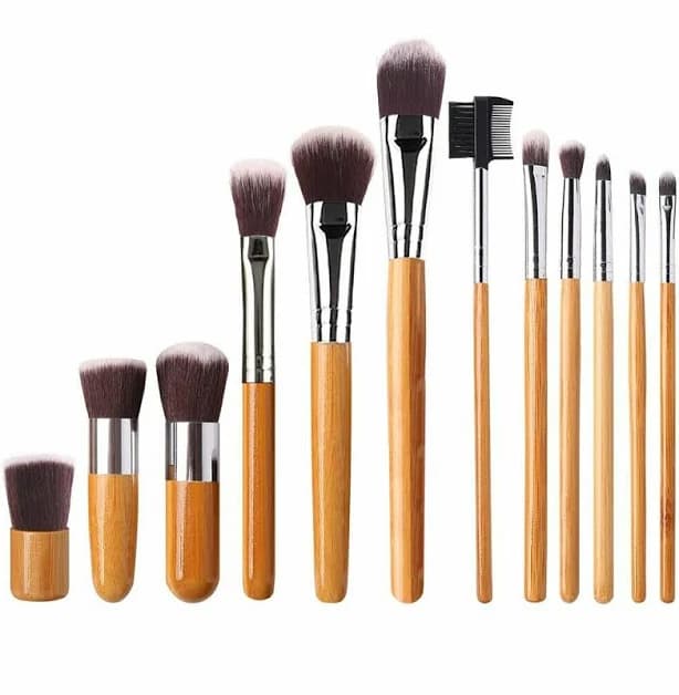 Professional Kabuki Makeup Brush Set W/ Bamboo Handles Cosmetic Brushes 12 Piece