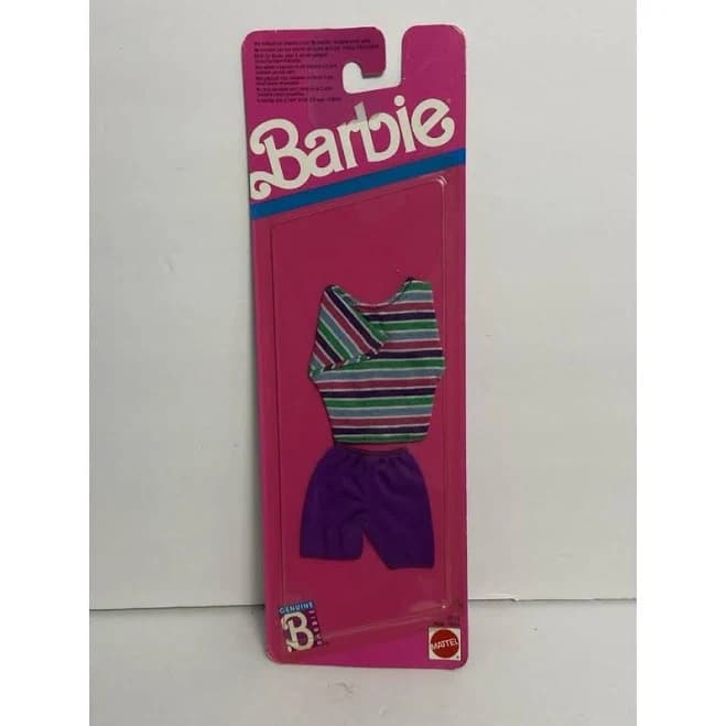Barbie 1989 Clothes New In Box Striped Crop Top Purple Shorts - New Toys & Collectibles