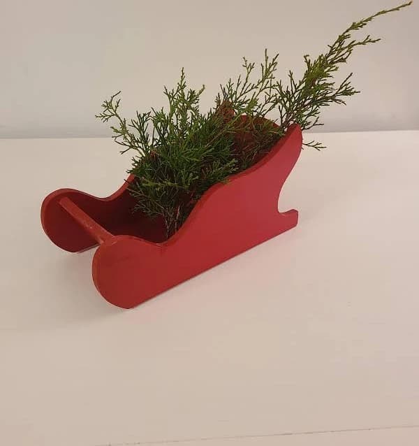 Vintage Red Wooden Sleigh | Handcrafted Christmas Decor | Folk Art Holiday Centerpiece | Rustic Cottage Winter Styling Prop