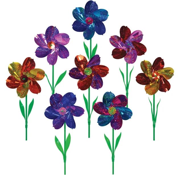 In The Breeze Multicolored Mylar 16 in. H X 8 in. W Flower Pinwheels Garden Stake Spinner