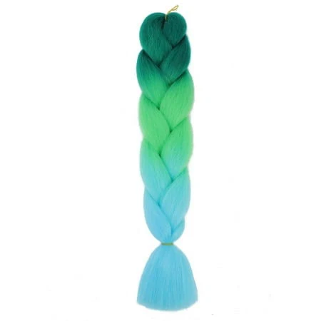 Erdouy 3-Tone Gradient Rainbow Braiding Hair, 6Pcs 24in Lush Ultra-Soft Synthetic Extensions, Braid-In Supplies for DIY Braiding Looks, C59#Green Blue
