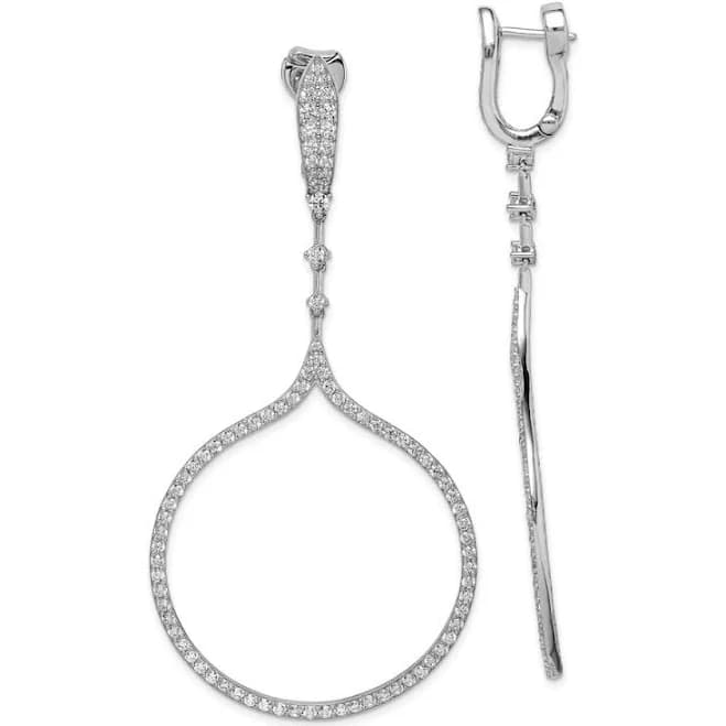 Sterling Silver CZ Large Hinged Hoop Dangle Earrings