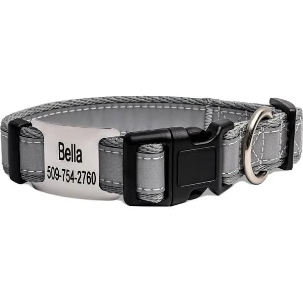 GoTags Reflective Adjustable Personalized Nameplate Dog Collar