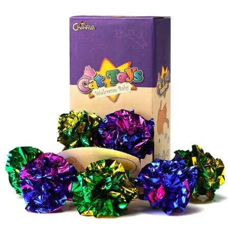 Chiwava 24pcs 1.6" Mylar Balls Shiny Crinkle Cat Toys Ball Kitten Crackle Lightweight Play Assorted Color