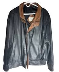 VINTAGE MENS TWO-TONED BLACK/BROWN "REMY" LEATHER JACKET 46 Large