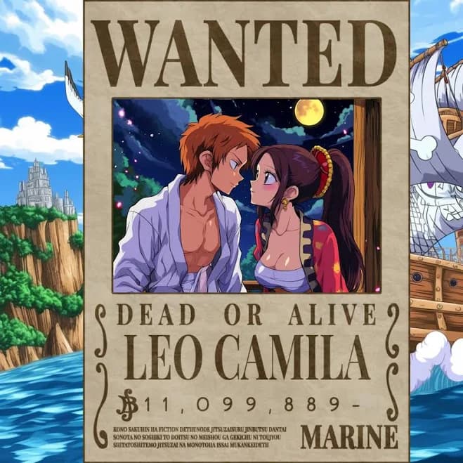 Custom One Piece Wanted Poster Portrait - Personalized Anime Couple Artwork from Photo, Unique Anniversary/Wedding/Valentine Gift.