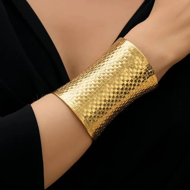 Glamorous Evening Jewelry Chunky Wide Gold Cuff Bracelet