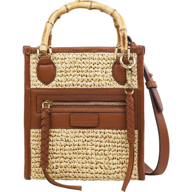 Tommy Bahama Women's Leather and Raffia Bamboo Handle Tote